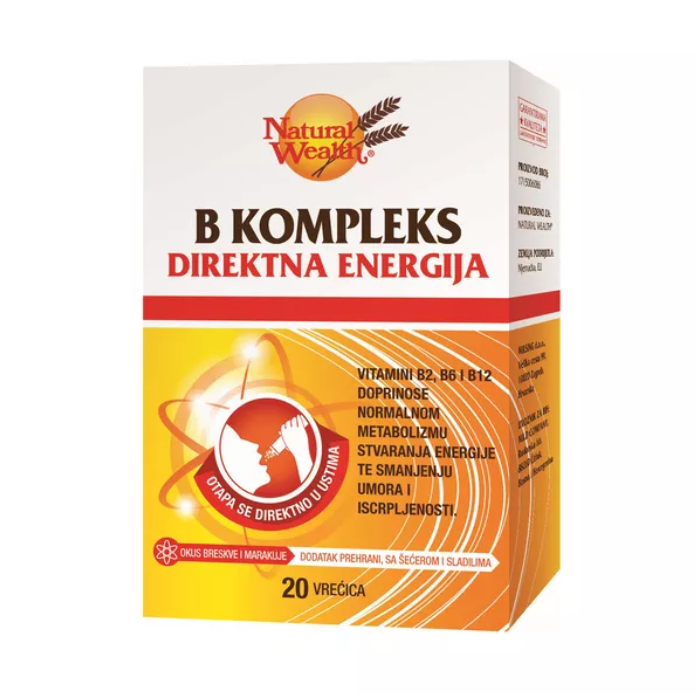 B kompleks direktna energija u vrećicama Natural Wealth, 20 vrećica za povećanje energije i smanjenje umora.