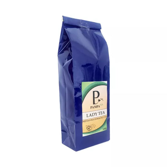 Čaj Lady tea mješavina domaćeg čaja Pampa Tea 100g in a blue packaging for women's wellness.