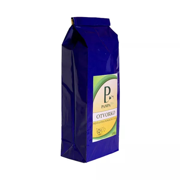 Čaj Otvorko mješavina domaćeg čaja Pampa Tea 100g in a blue package, perfect for digestion.