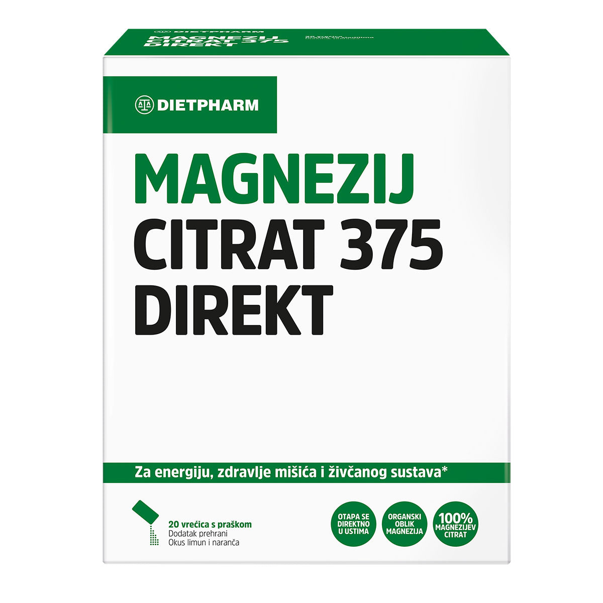 Dietpharm Magnezij Citrat 375 Direkt (20 šumećih tableta)