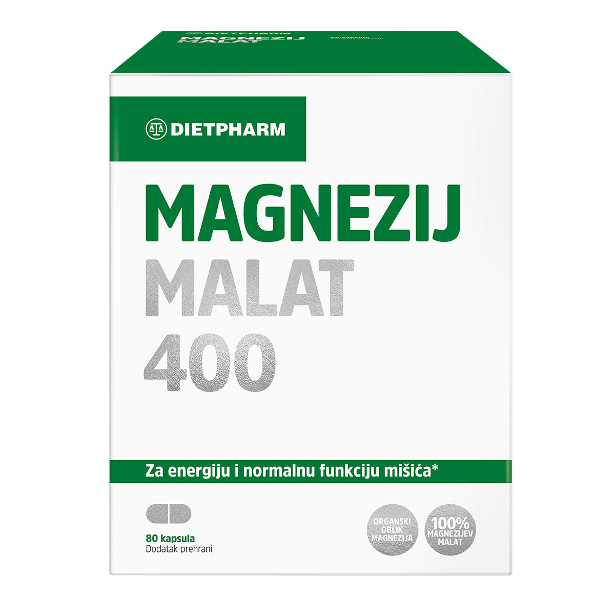 Dietpharm magnezijev malat 400 v prahu (80 kapsul)
