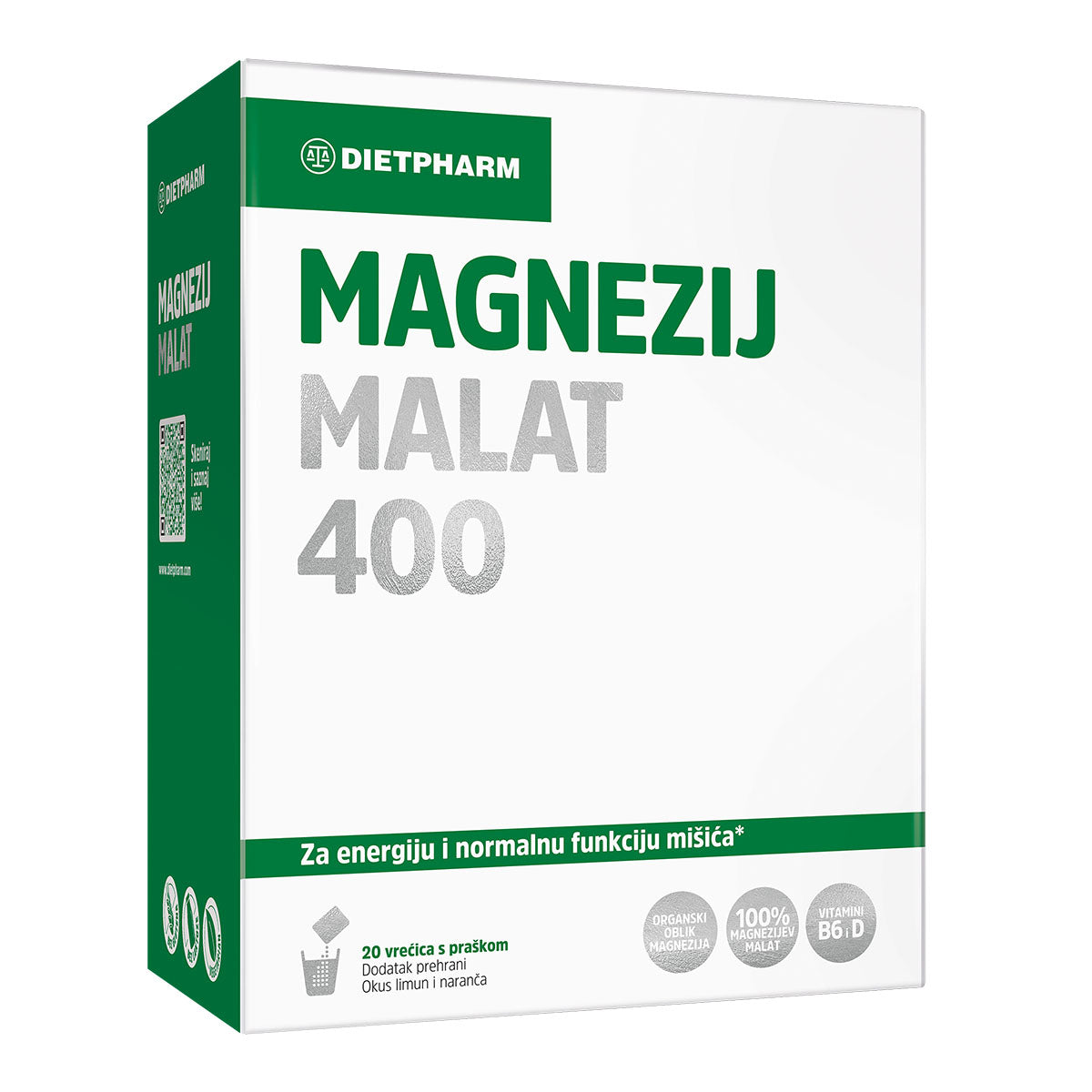Dietpharm Magnezij Malat 400 Prašak (20 vrećica)