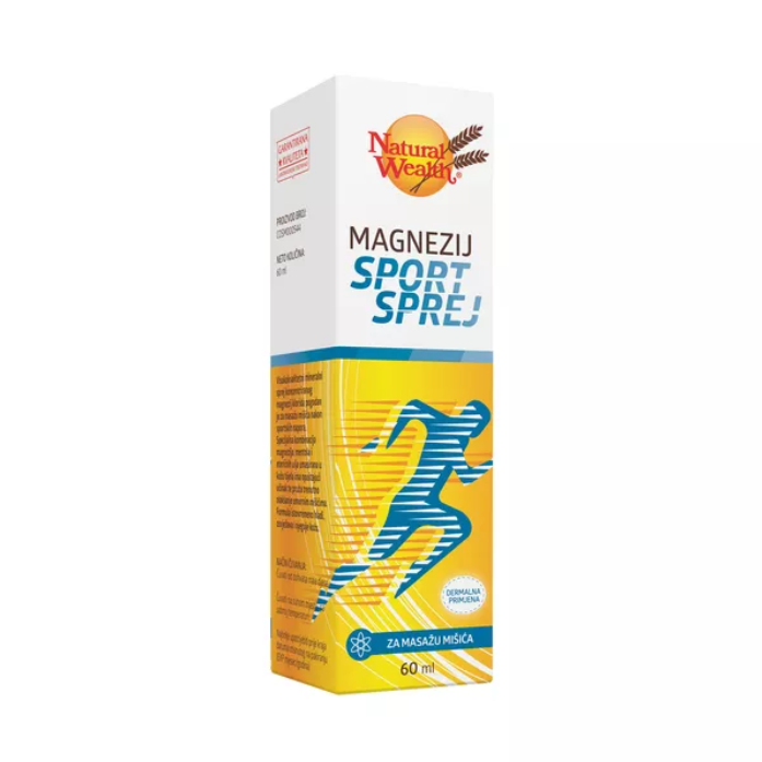Natural Wealth Magnezij Sport sprej 60ml for muscle relaxation and recovery, perfect for athletes.