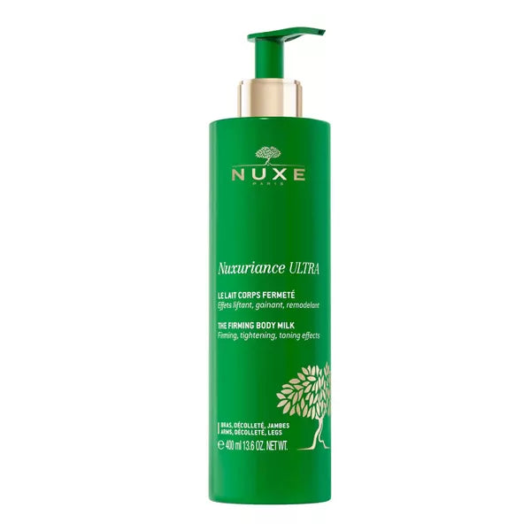 Nuxe Nuxuriance Ultra firming body cream 400ml bottle with green packaging and pump dispenser.
