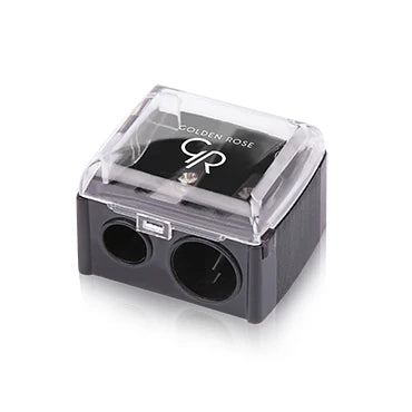 Golden Rose sharpener with dual holes for precise sharpening of makeup pencils.