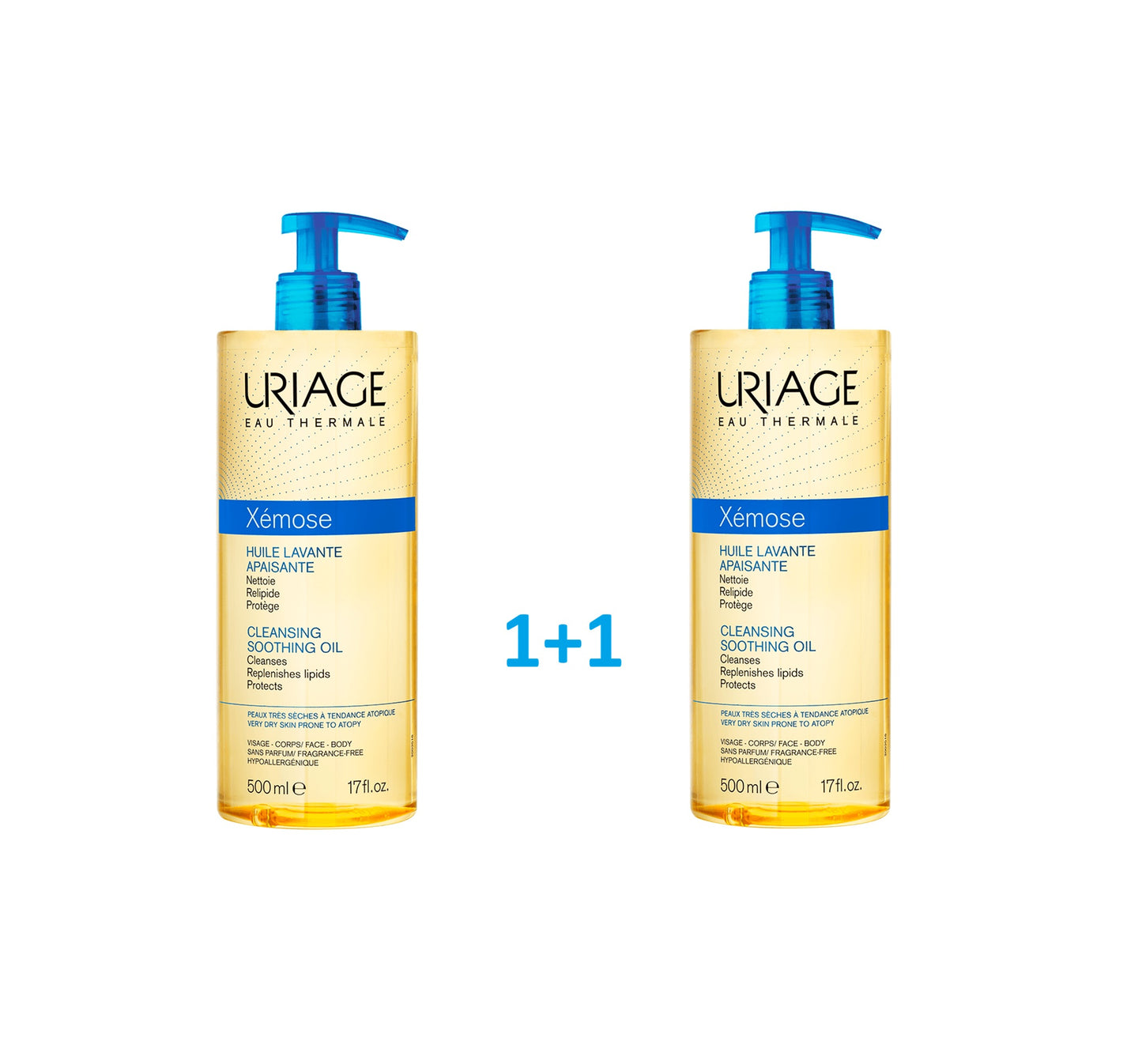 Uriage Xemose bath and shower oil, 500 ml 1+1 free