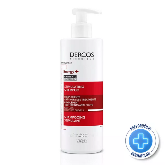 Vichy Dercos Energy+ stimulating shampoo 400ml, formulated for hair prone to falling out.
