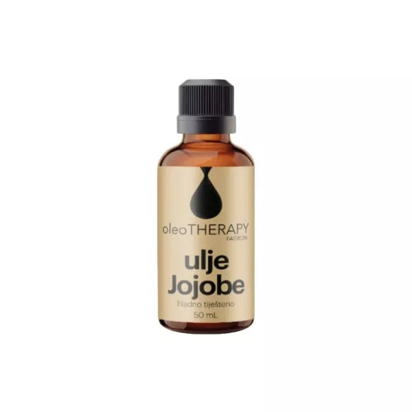 oleoTHERAPY jojoba oil, cold-pressed, 50ml bottle for skin and hair care, natural and nourishing.