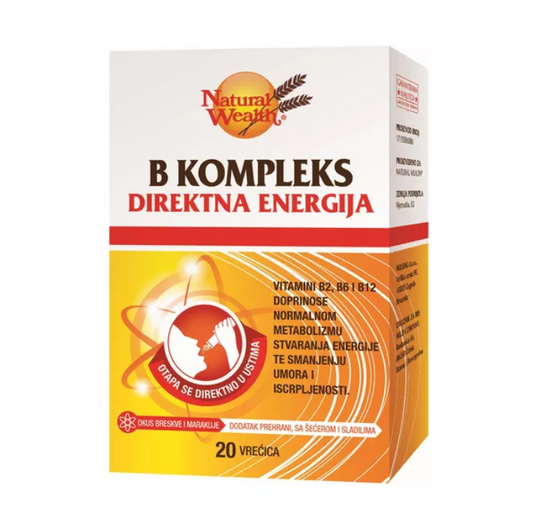 B kompleks direktna energija u vrećicama Natural Wealth, 20 vrećica za povećanje energije i smanjenje umora.