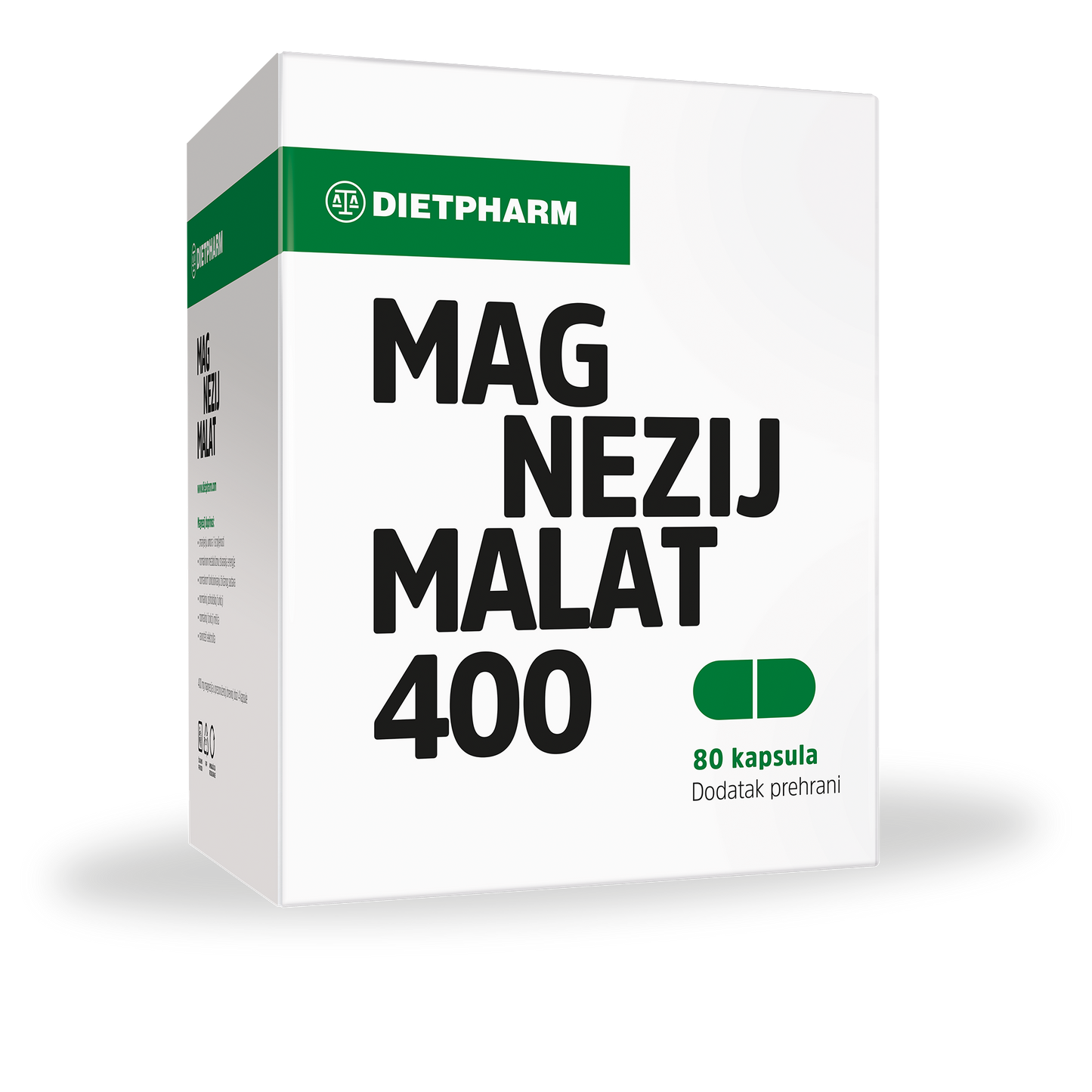 Dietpharm magnezijev malat 400 v prahu (80 kapsul)