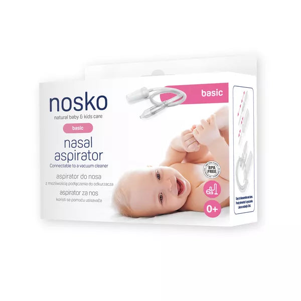 Nosko basic nasal aspirator packaging for effective and gentle nasal cleaning for babies.