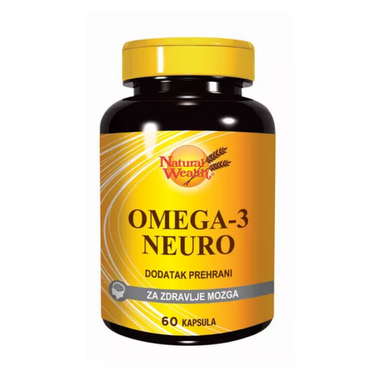 Natural Wealth Omega 3 Neuro supplement, 60 capsules for brain health, 1000mg omega-3 per capsule.