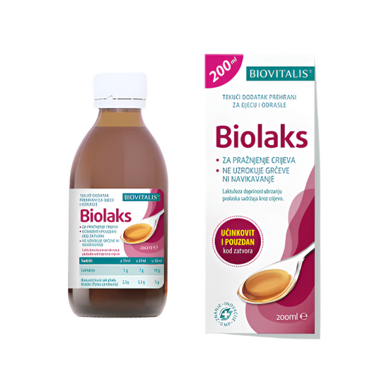 Biovitalis Biolaks sirup – naravna in varna rešitev za zaprtje 200 ml