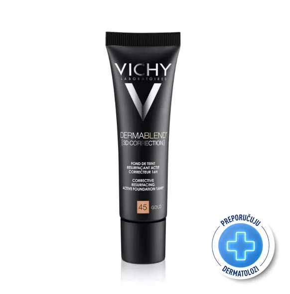 VICHY DERMABLEND 3D Korektivni puder s visokim stupnjem prekrivanja, 30 ml, 45 Gold
