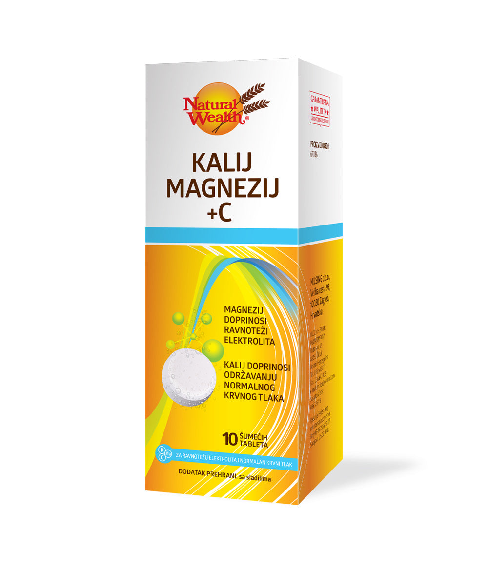 Natural Wealth Potassium Magnesium +C – Šumeče tablete za ravnovesje elektrolitov in energijo 10 tablet