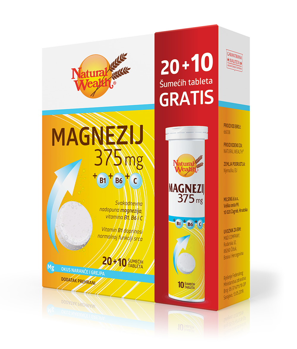 Natural Wealth Magnezij 375 mg + Vitamini B1, B6 i C - 30 šumećih tableta