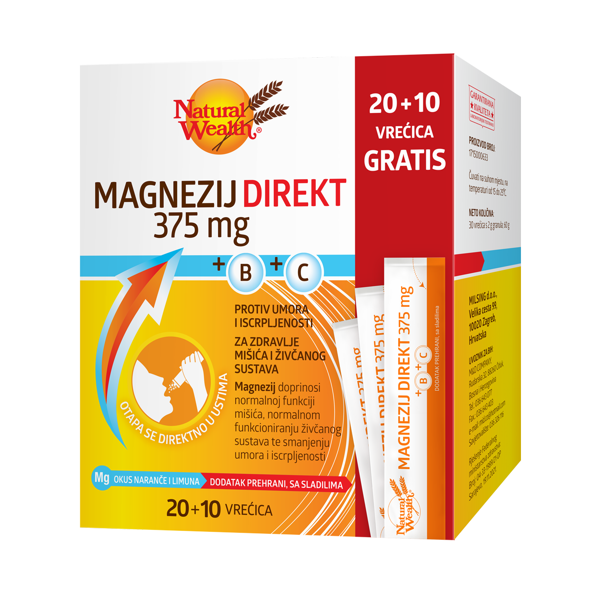 Natural Wealth® Magnezij Direkt + Vitamini B i C - 30 vrećica