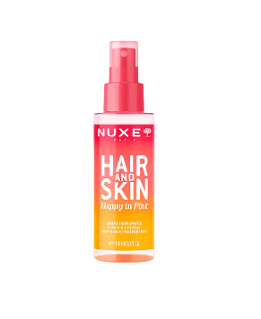 Nuxe Hair & Skin Happy In Pink mist, 100ml bottle for fragrant hair and skin care.