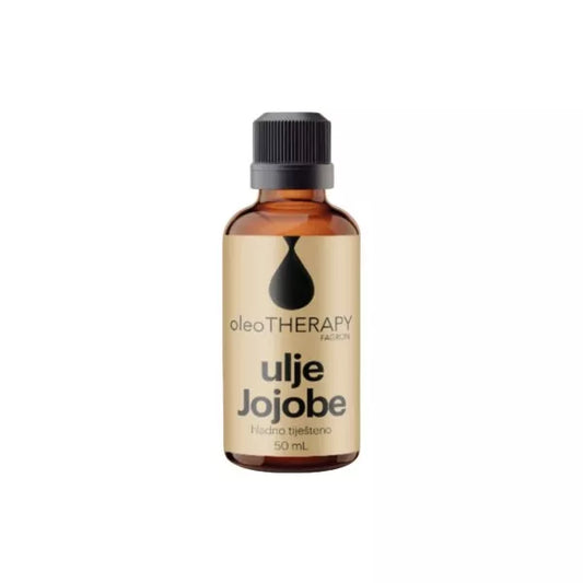 oleoTHERAPY jojoba oil, cold-pressed, 50ml bottle for skin and hair care, natural and nourishing.