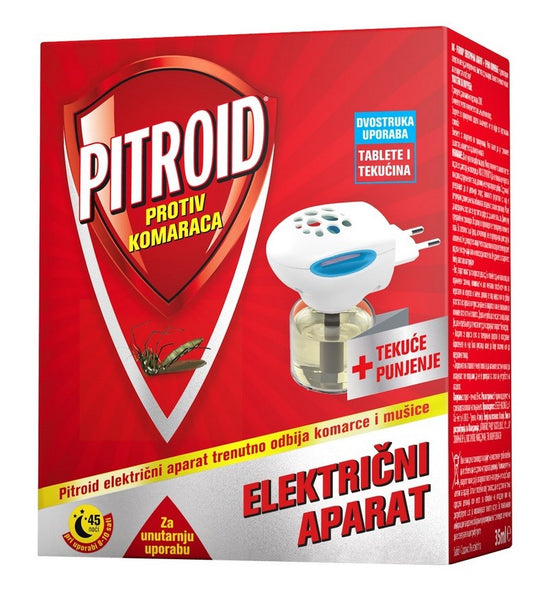 Pitroid električni aparat za odbijanje komaraca s tekućim punjenjem, idealan za unutarnju upotrebu.