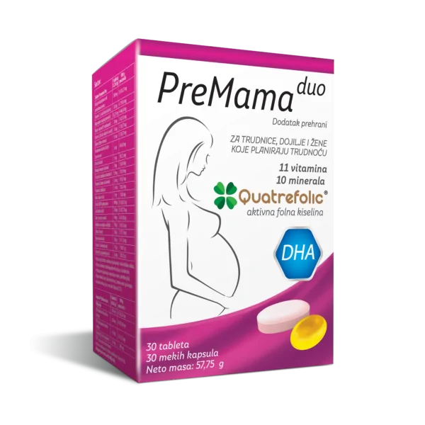 Premama Duo 30 tablet + 30 mehkih kapsul – Prehranska podpora za nosečnice